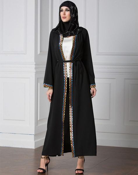 

ethnic clothing muslim woman's dress fashion arab cardigan loose plus size long sleeve robe middle east saudi arabia abaya belt donsign, Red