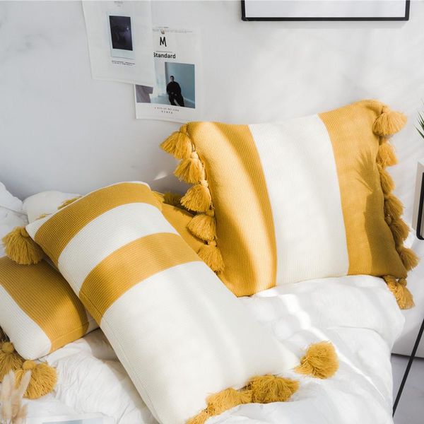 

cushion/decorative pillow nordic cotton knitted cushion cover decorative tassels sofa bedding case (no filling)