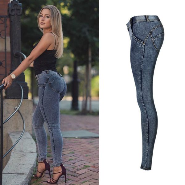 

2021low waist push up jeans women fashion high street snow wash slim elasticity skinny denim pants soft cotton vaqueros mujer 2021, Blue