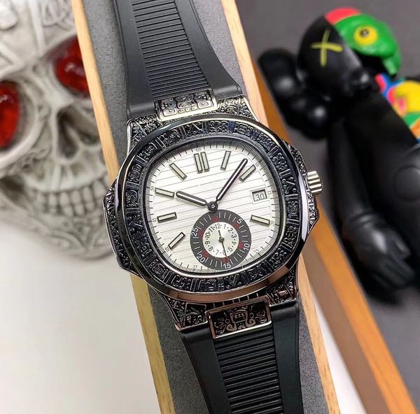 

men's 43mm watch carved pattern automatic mechanical 316l case waterproof silicone strap montre de luxe wristwatch, Slivery;brown