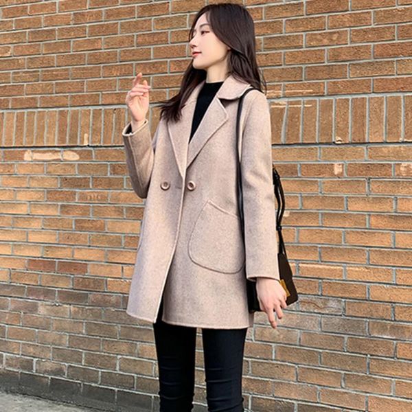 

women's wool & blends 2021 autumn winter korean version double sided coats female mid-length casual fashion jacket lady boutique woolen, Black