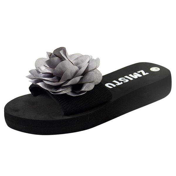 

slippers women's wedges girls sweet bohemia flower home indoor shoes outdoor beach sandals slides ladies calzado mujer a40, Black