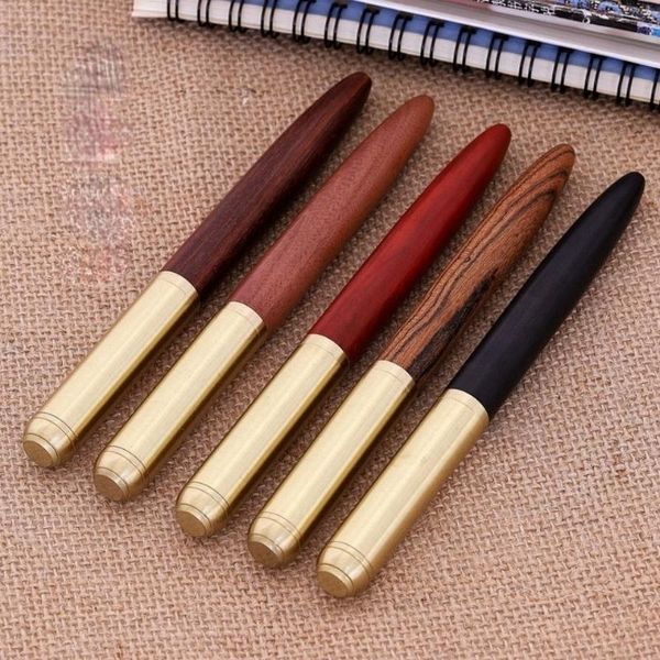 

ballpoint pens retro natural solid wood brass sandalwood fountain curved tip calligraphy pen fine art baozhu signature 0.5mm work, Blue;orange