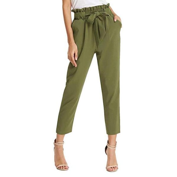 

women's pants & capris selling formal tapered belt solid color high waist pleated casual bow decoration, Black;white