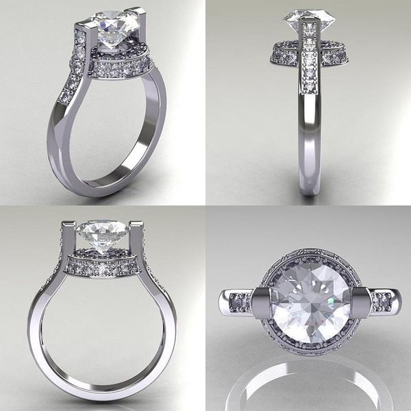 

wedding rings ustar 8mm round cubic zirconia engagement for women shiny cz crystals silver color finger female anel, Slivery;golden
