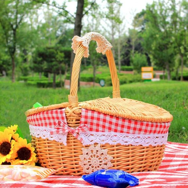 

storage baskets country style wicker weaving basket with lid handle fruit shopping hamper parties bbq willow picnic