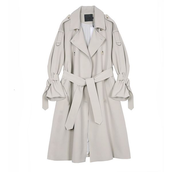 

women's trench coats [eam] long sleeve spring lapel, grey waist bandage, big size, long windbreaker, fashion female trench jr677, ee9m, Tan;black