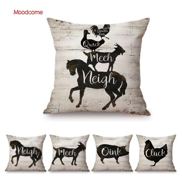 

vintage farm animals horse rooster decoration art throw pillow case conceal zipper linen nordic country stylish cushion cover cushion/decora