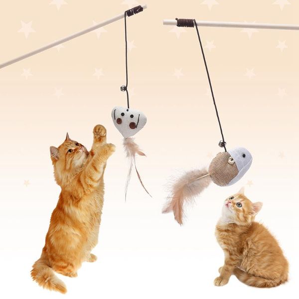 

cat toys 4pcs kitten toy natural feather teaser ball mice fish interactive wand pet for activity