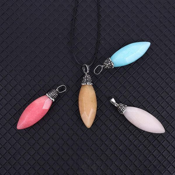 

chains wholesale fashion creative crystal rhinestone faceted natural stone pendant necklace with rope, Silver