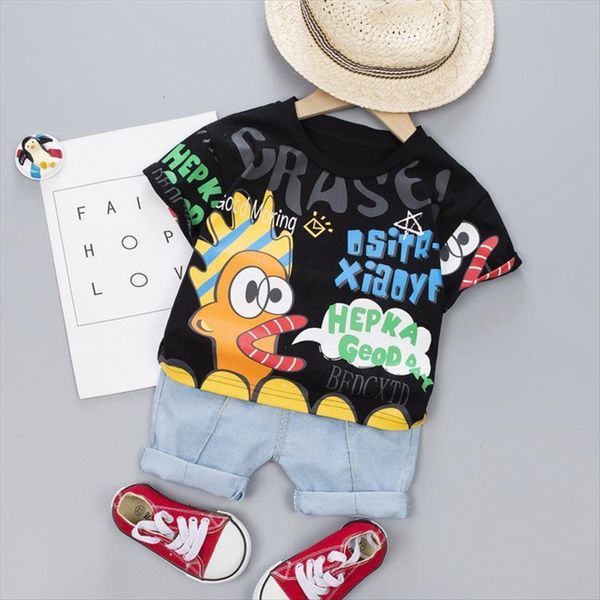 

boys graffiti short sleeved suit baby girls clothes cartoon two piece summer fashion children outfits printed t shirt shorts, White