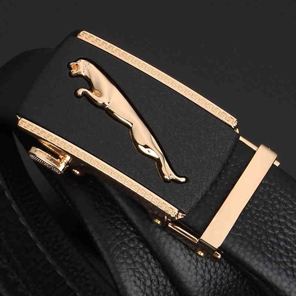 

leather new head automatic buckle men's business leopard belt, Black;brown