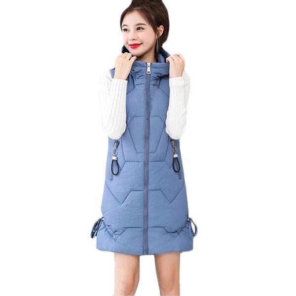 

women's vests women cotton vest autumn winter long paragraph warm down creamy-white womens hooded plus size jacket f796, Black;white