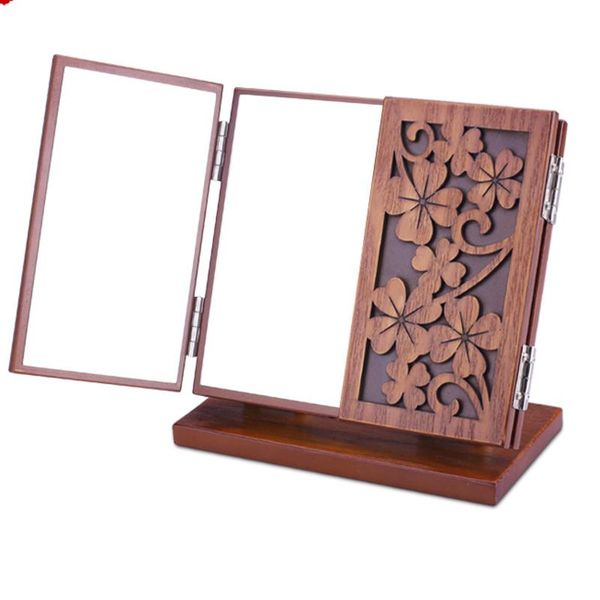 

mirrors european-style wooden retro cosmetic mirror folding deskportable large double-sided three-sided dressing