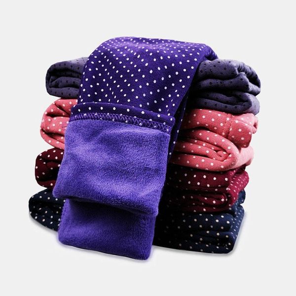 

trousers winter fleece lined warm leggings kids girl polka dots printed pants slim fit tight thicken clothes teen pantalones, Blue