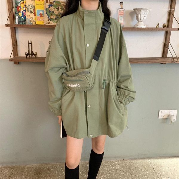 

women's trench coats hzirip gentle simple chic office lady windbreaker fresh 2021 loose early autumn solid all-match elegant co, Tan;black