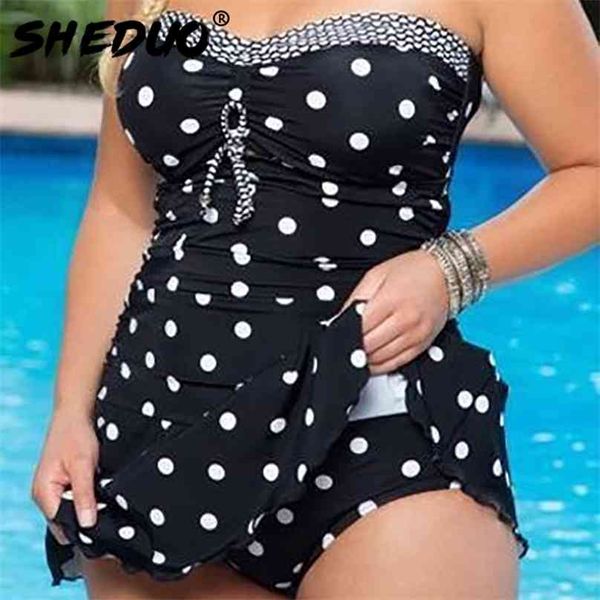 

dots print swimwear brazilian monokini skirt swimsuit women bodysuit plus size vintage retro bathing suit bikinis 210611, White;black