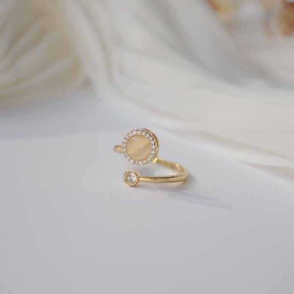 

14k real gold plated jewelry micro-inlaid zircon opal fashion rotating rings for woman shine holiday party daily elegant ring cluster, Golden;silver