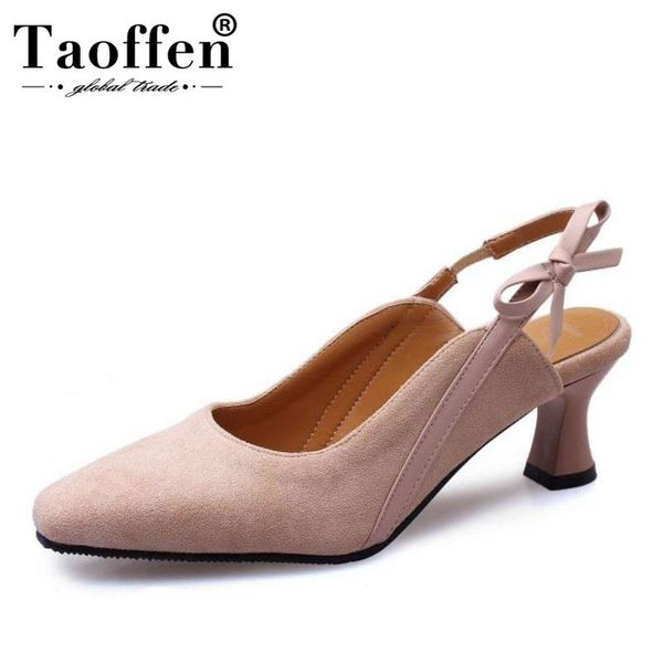 

dress shoes taoffen square toe bowknot high heels women summer office ladies pumps solid color simple footwear size 28-46, Black