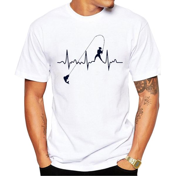 

teehub fishing heartbeat printed men t-shirt summer basic art tshirts short sleeve o-neck funny tees, White;black