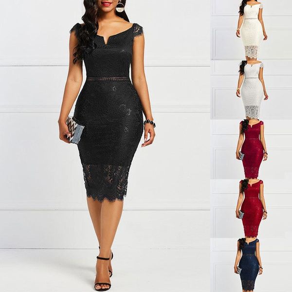 

casual dresses lace v-neck tight dress 2021 formal pure color party for women bodycon, Black;gray