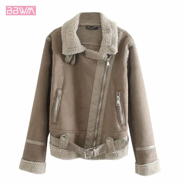 

women's fur & faux vintage thicken and keep warm in winter with belt overcoat fashion long sleeve pockets coat chic female, Black