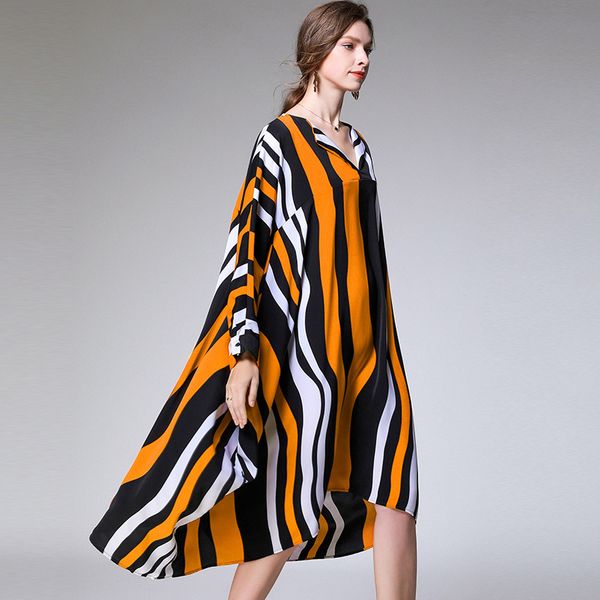 

big yards dresses women's in early autumn 2021 large fat mm striped with foreign style covering flesh and showing thin, a suitable for