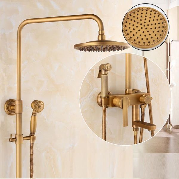 

antique brass bathroom shower faucet set wall mounting double handle with hand shelf mixer r45-531 sets