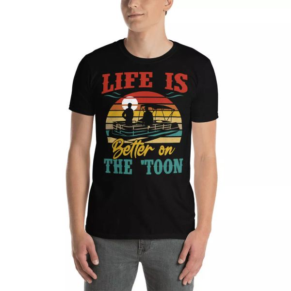 

vintage retro life is better on the 'toon cool pontoon boat father's day t-shirt, White;black