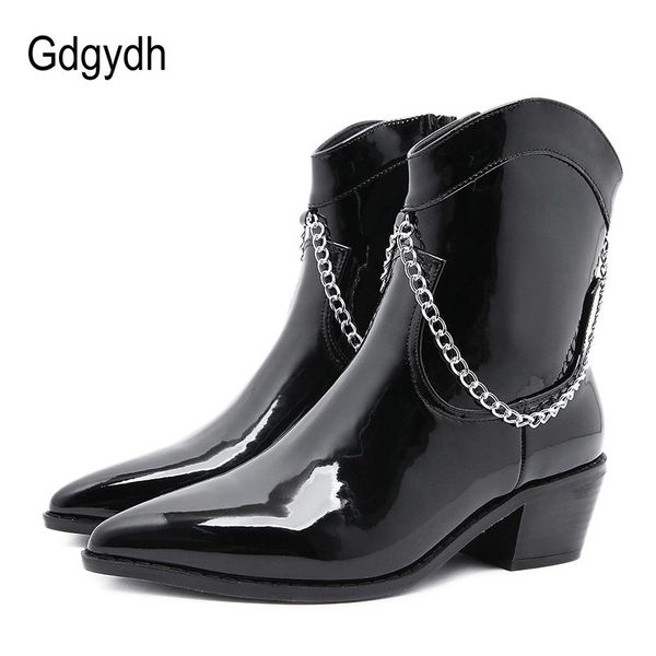 

boots gdgydh fashion chain women knight 2021 spring autumn black patent leather pointed toe noble gothic shoes