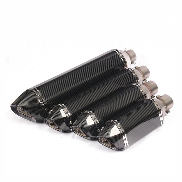 

motorcycle exhaust system universal muffler slip on 310mm/370mm/470mm/570mm stainless steel carbon looking motorbike tail pipe