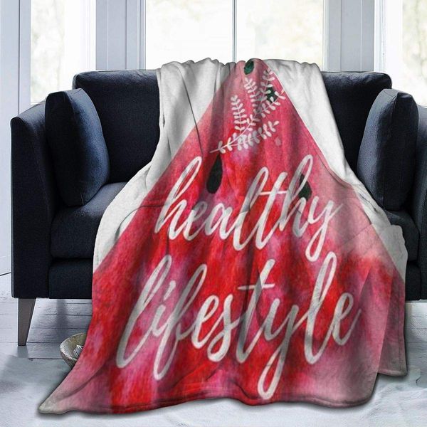 

Throw Blanket for Kids Teens Adults Warm Fitness Tropical Healthy Lifestyle Quote Vivid Hand Drawn Watermelon with Herbs All