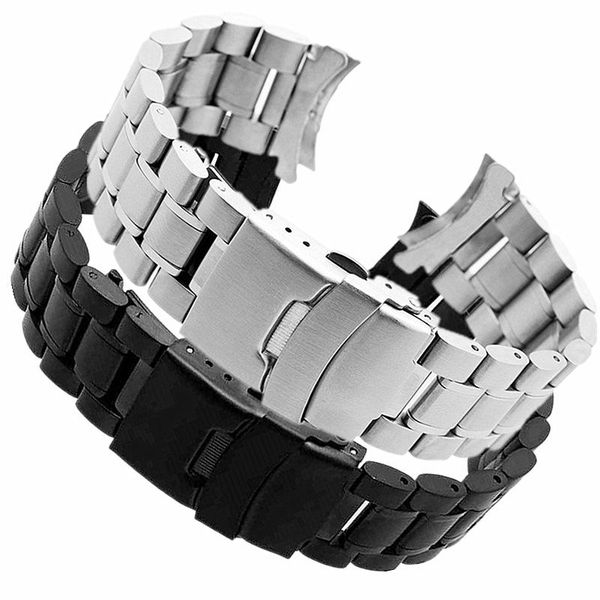 

watch bands stainless steel band classic 5 rows with double-lock deployment clasp for men women18 20 22 24mm wb62, Black;brown