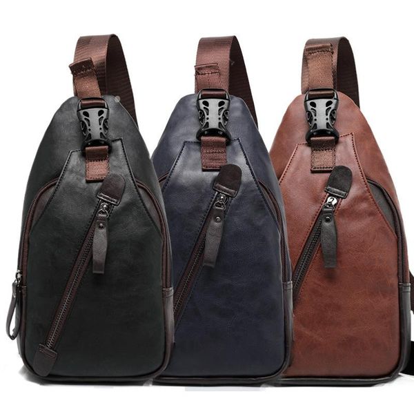 

style pu leather men chest bag fashion shoulder pannier riding knapsack waist bags