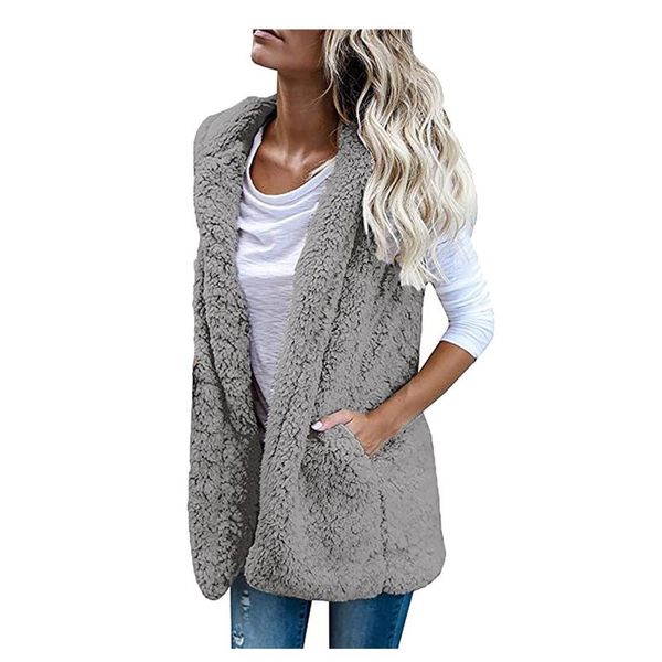 

women's vests plush pockets women fashion solid color casual female jacket sleeveless lapel loose korean style autumn winter ladies coa, Black;white