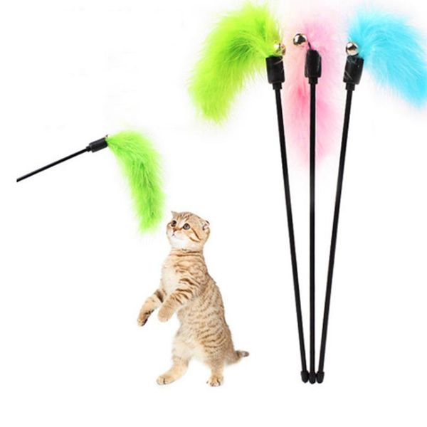 

cat toys mini turkey feather funny stick natural toy with bell pet