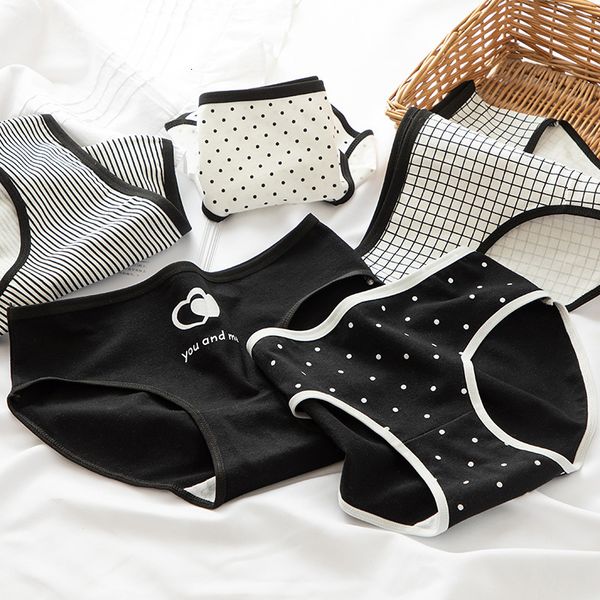 

black and white striped women's cotton small flower dots cute fashion ladies panties women floral underwear, Black;pink