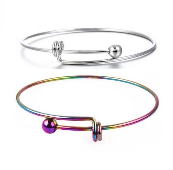 5 pz/lotto Placcato Argento/stainess Bracciale In Acciaio Filo Da 2.56 pollici In Bianco Del Polsino Flessibile In Bianco Braccialetto Fai Da Te Decorazioni Regalo Della Ragazza Q0719