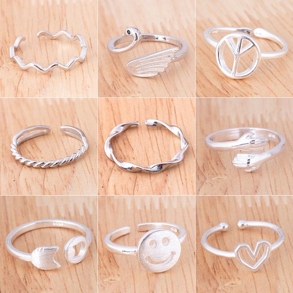 

collection of 28 rings female niche design fashion personality luxury high-level cold wind index finger ring opening hand ornament, Silver
