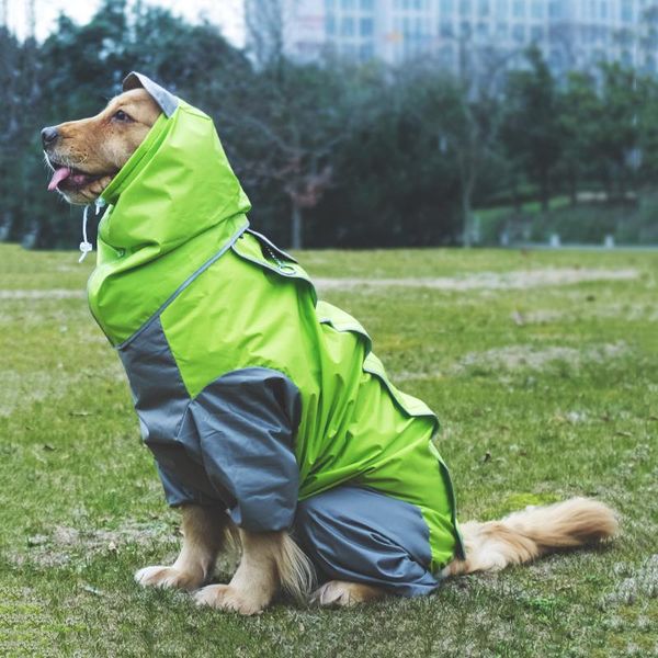 

dog apparel pet raincoat reflective waterproof zipper clothes high neck hooded jumpsuit for small big dogs overalls rain cloak labrador