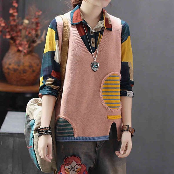 

max lulu 2021 new spring korean fashion designer ladies loose sweaters womens casual patchwork vests v neck streetwear plus size, Black;white