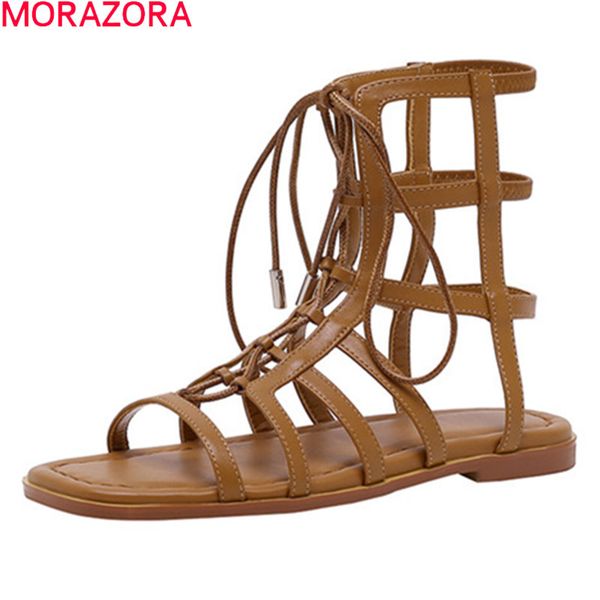

morazora big size 34-43 women sandals genuine leather comfortable casual shoes summer fashion lace up ladies sandals 210506, Black