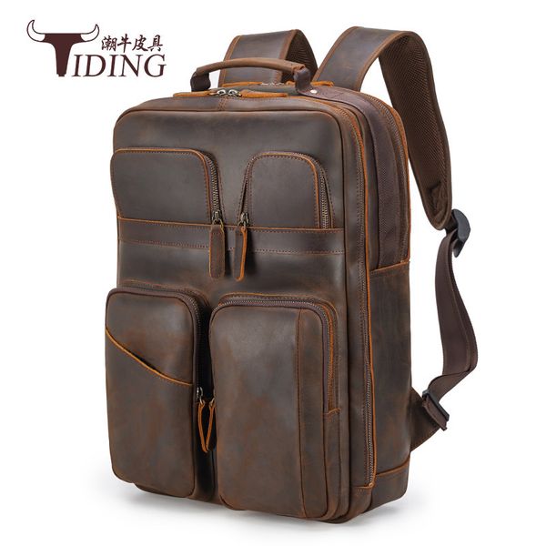 

outdoor multi-functional backpack large capacity student schoolbag crazy horse skin men's 15.6-inch computer