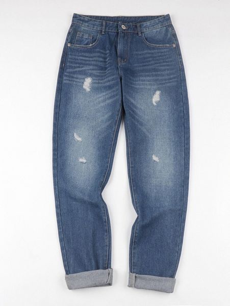 

men bleach wash ripped frayed tapered jeans 03zr#, Blue