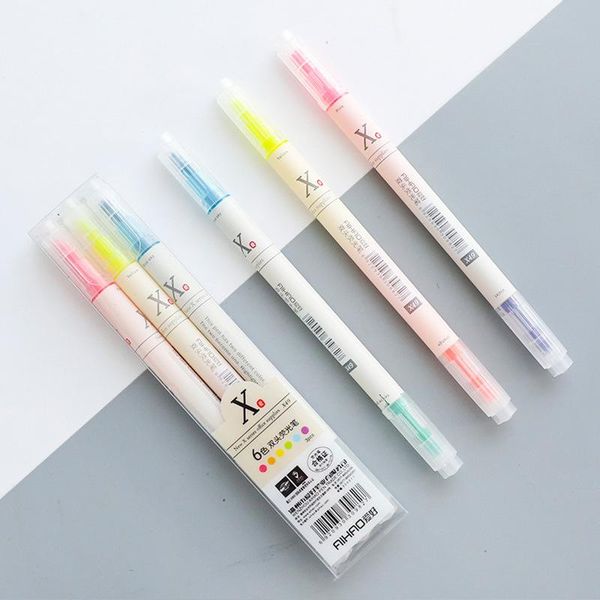 

highlighters (3 pieces/set) simple 3-pieces 6-color double headed highlighter marker pen color decoration, Black;red