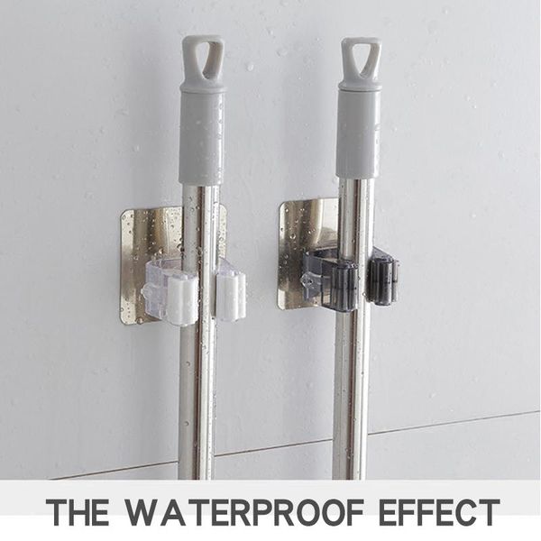

hooks & rails 1/2pcs mop clip organizer adhesive seamless sticking holder kitchen broom hanger hook household storage