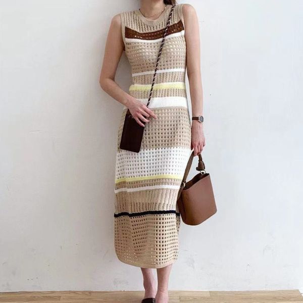 

casual dresses korean elegant hollow-out fashion drawing vintage striped female dress casual mesh sling dresses xtqs, Black;gray