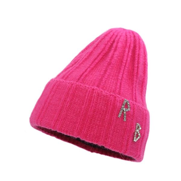 

rabbit hair knitted hat rhinestone letter version face small wool candy color girl feeling warm long cold black friday deals, Blue;gray