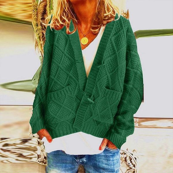 

women's knits & tees laamei women cardigan vintage solid color pocket v-neck bat sleeve casual sweater loose autumn winter sweaters kni, White