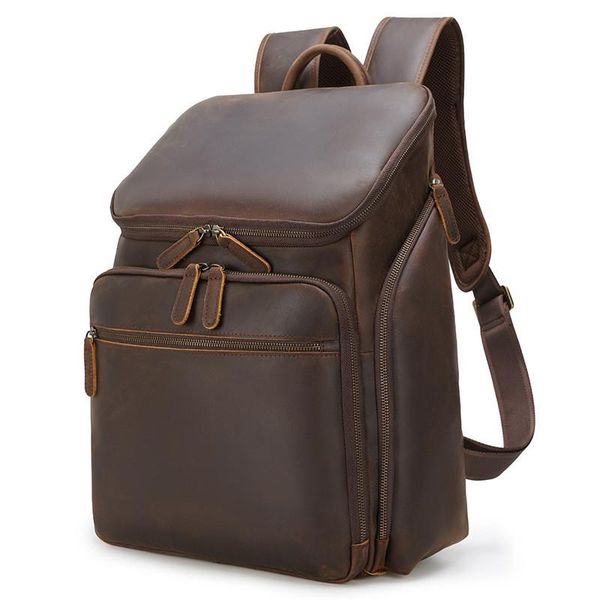 

backpack leather retro men's large capacity 15.6-inch computer natural cowhide